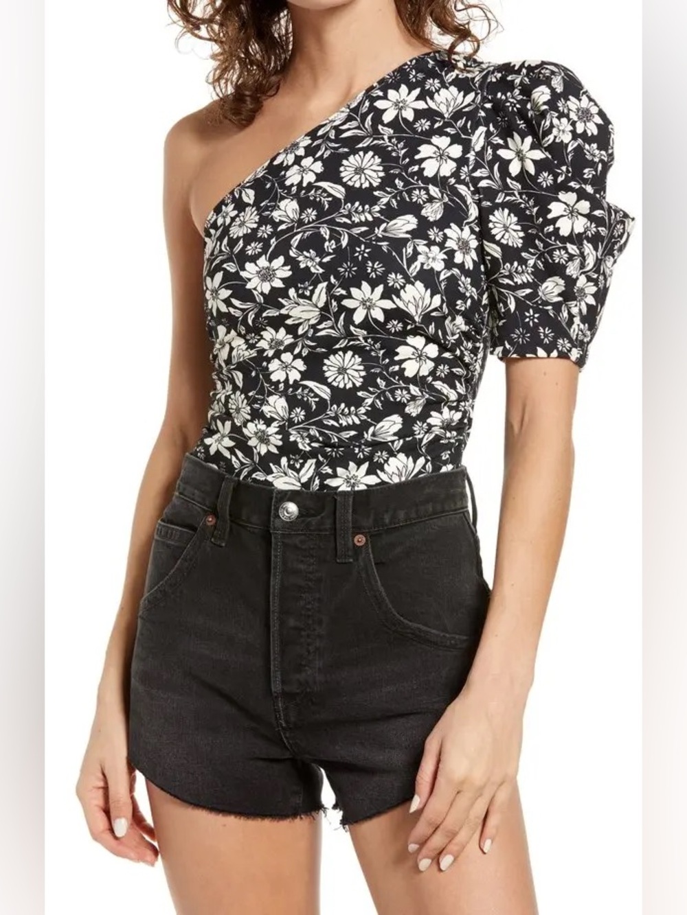 Free People Intimately Free Somethin' 'Bout You" Black & White Floral Bodysuit